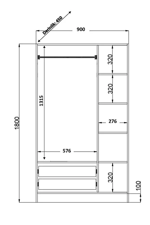 3 Kapaklı 2 Çekmeceli Gardırop